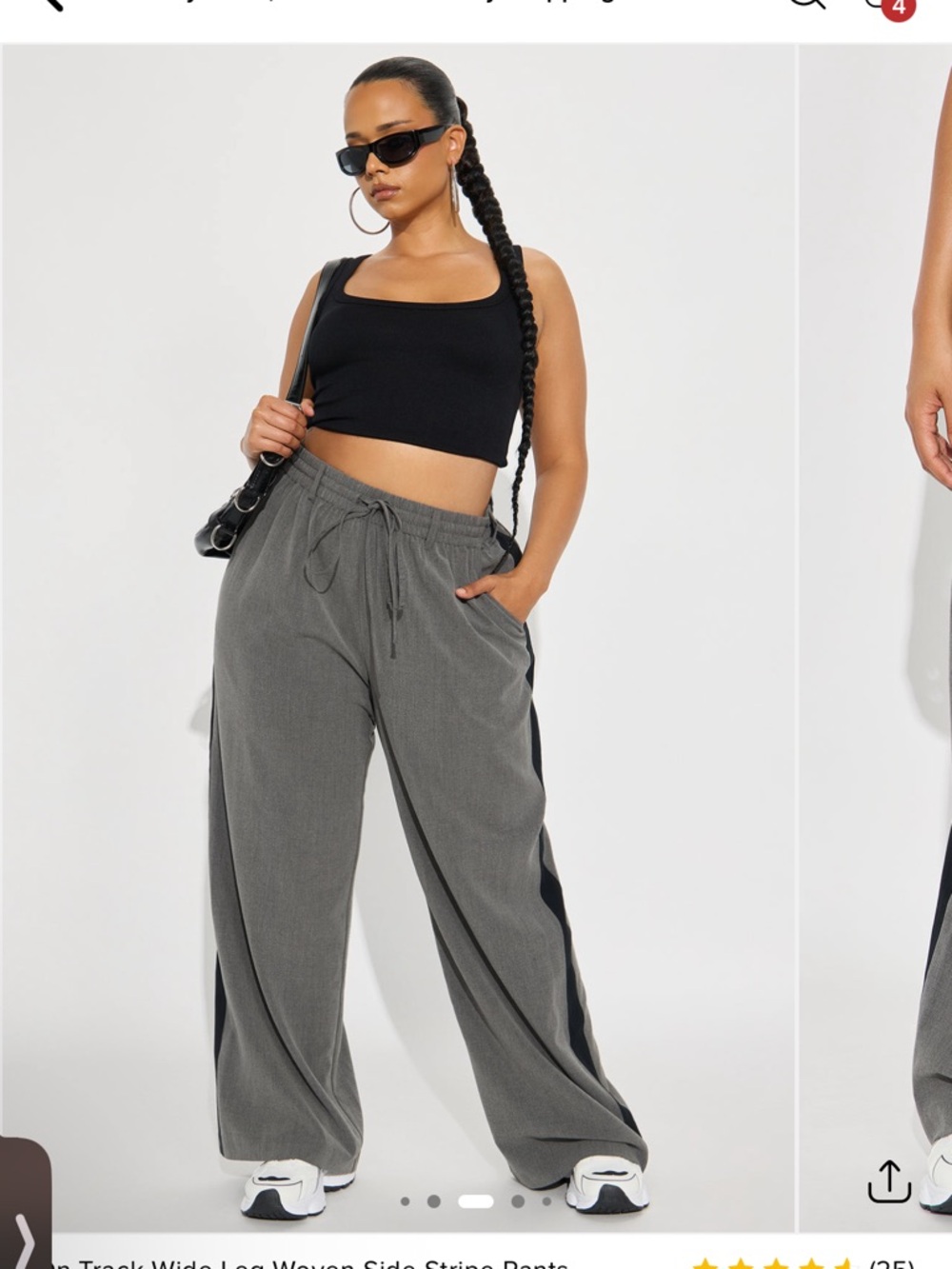 Fashion Nova Gray Wide-Leg Track Pants with Black Side Stripe
